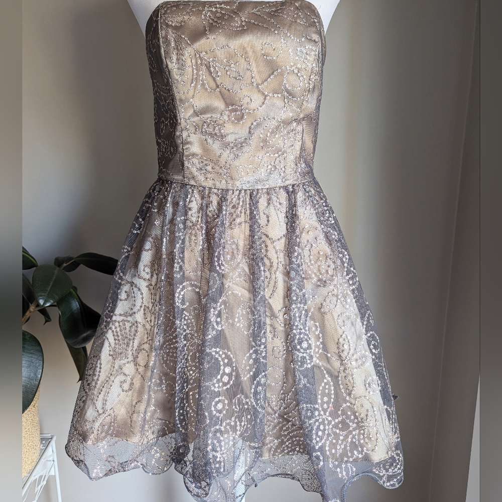 Vintage Masquerade Strapless Mini Prom Dress Glittery y2k